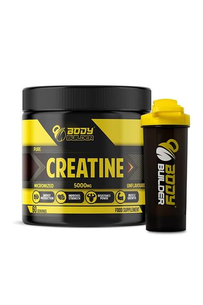 Body Builder Creatine Monohydrate Powder 5000mg, (Shaker Free) 100% Micronized Creatine (60 Serv, Unflavored)