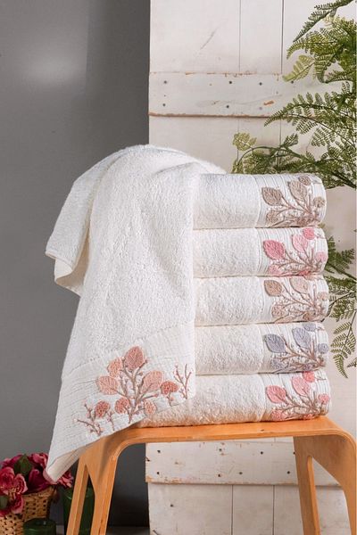 Fiesta Πετσέτα προσώπου Bamboo 50x90 cm Süzine Κεντημένη Κουτί 6 τεμαχίων
