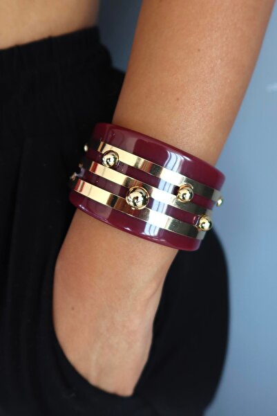 TAKIŞTIR Gold and Burgundy Color Bone Clamp Bracelet