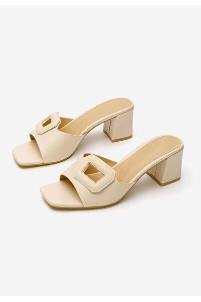 B T Shoes Karrysa beige chunky heel slippers