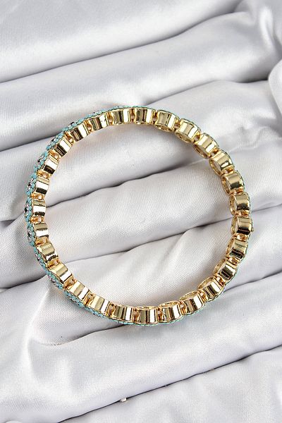 callerrons accessories Brass Zircon Stone Turquoise Evil Eye Model Gold Color Elastic Women's Bracelet - Ebj250726W36764