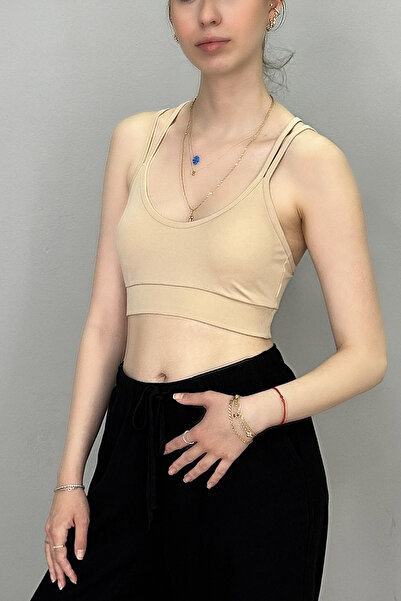 Tam Moda Women's Skin Color Cross Back Sports Tank Top