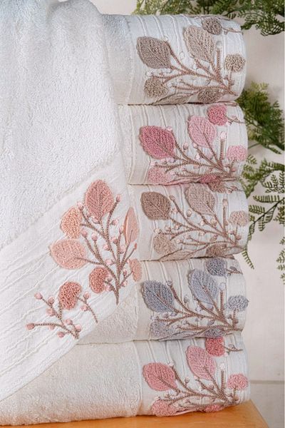 Fiesta Πετσέτα προσώπου Bamboo 50x90 cm Süzine Κεντημένη Κουτί 6 τεμαχίων