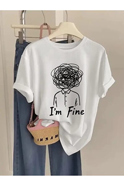 CLASİVA I Am Fine Written Modern Design Custom Printed Women's Unisex Oversiz...