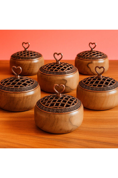 tios home Natural Wooden Serving Bowl with Decorative Copper Lid Snack Bowl Rustic Serving Bowl Round Diameter 9.5cm 6 Pieces