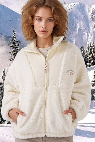 Merterium Women's Plush Coat Jacket 1044 - Ecru