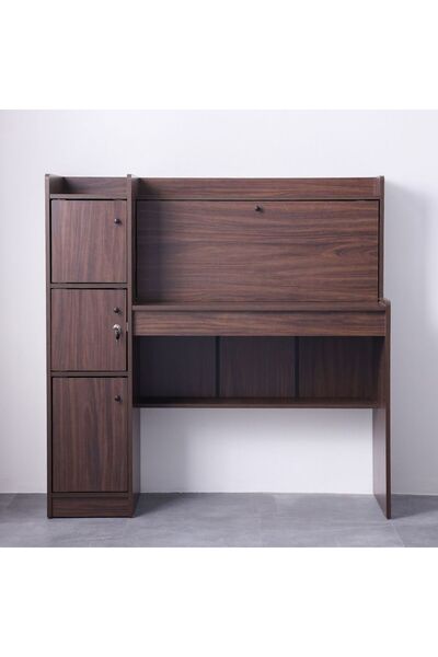 Danube Home Elisha Walnut Study Desk with 3 Door Storage & Drawer - Durable E...