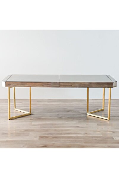 Danube Home Gabby 8-Seater Dining Table - Gold & Antique Mirror Finish, Wood & Stainless Steel, 220x100x77cm
