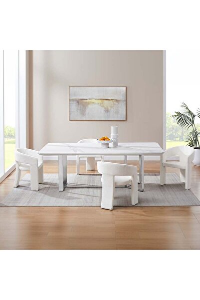 Danube Home Monarch 1 + 8 Seater Dining Set - White/Brushed Silver