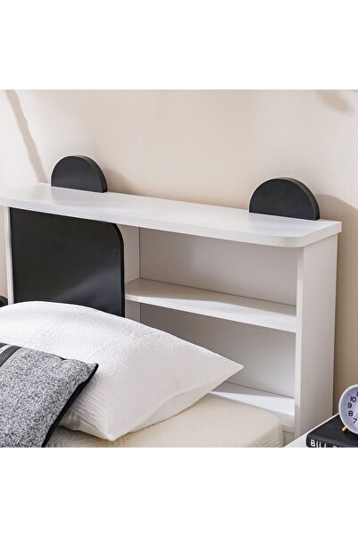 Danube Home Panda 90x190 Single Bed with Headboard Storage & Front Drawer Storage-White/Black L210xW98.8xH100cm