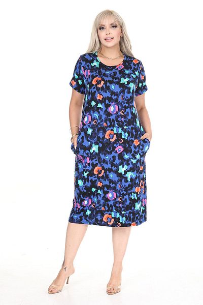 modayız Plus Size Lycra Viscose Pocket Patterned Dress 44B-2697