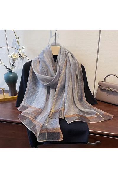ELİŞİ MODA Gold Color Embroidered Accessory Thin Shawl, Gift Shawl, 70 cm X 190 Cm. Very Stylish Shawl in Size