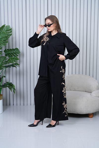 EL jadida Women's Embroidered Large Size Viscose Double Suit Black 2140