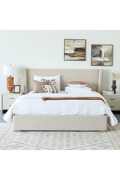 Danube Home Barney 180x200 Upholstered King Bed - Beige/Brown L221xW220xH120cm