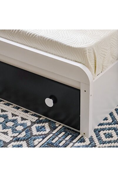 Danube Home Panda 90x190 Single Bed with Headboard Storage & Front Drawer Storage-White/Black L210xW98.8xH100cm