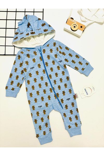 cacobutik Baby Boy Zipper Hooded Jumpsuit Blue