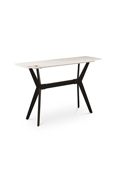 danube طاولة كونسول من كالوس - حجر مصقول أبيض حليبي/أسود، معدن ولوح هندسي، ١٢...