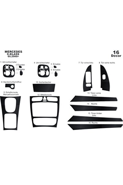 Marscockpitdesign مرسيدس C سيريز وحدة التحكم-توبيردو 2000-2006 16 قطعة