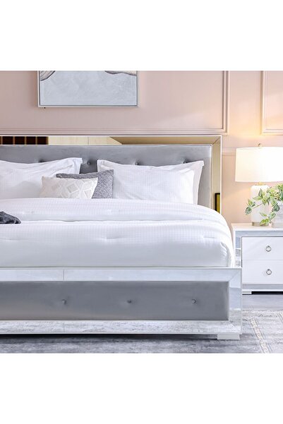 Danube Home Ezekiel 200X200 Super King Bed - White / Silver L212xW209.5xH120cm