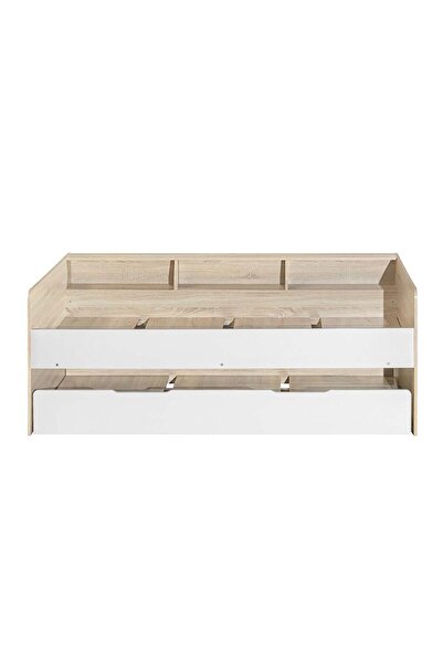 Danube Home Kinder 90x190 Day Bed with Storage Headboard & 90x190 Trundle Bed-White/Sonoma Oak L195xW115xH74.5cm