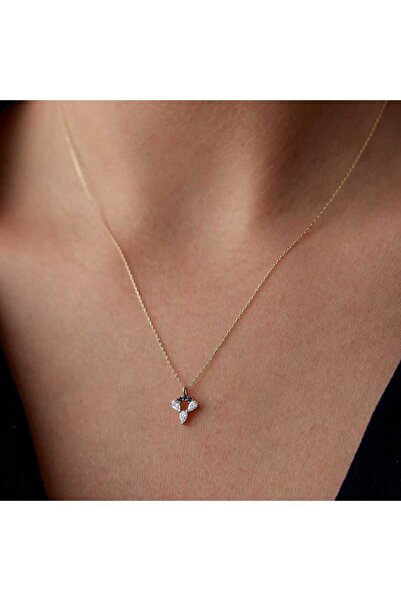 Cherry by Özkonak Lacivert Taşlı Üçlü Damla Kolye