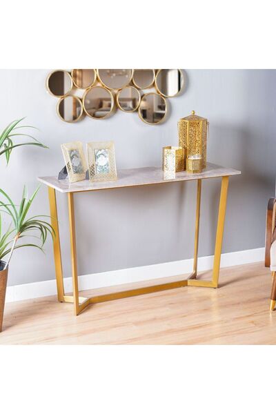 danube طاولة كونسول بيفر - رخام رمادي/لمسة نهائية ذهبية مصقولة، تصميم من خشب MDF وفولاذ مقاوم للصدأ، 120×40×78 سم