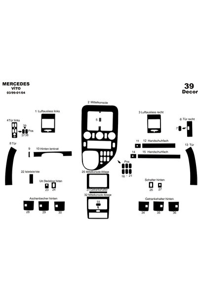 Marscockpitdesign مرسيدس فيتو كارافان كونسول-توربيدو 1999-2004 39 قطعة