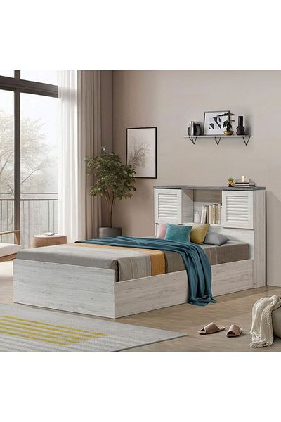 Danube Home Zenith 120x200 Young Single Bed with USB - White Oak/Cement L222.5xW128.5xH100cm