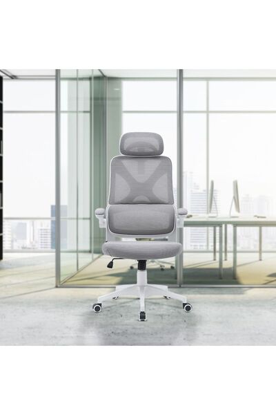 Danube Home كرسي مكتب مودواي ذو ظهر مرتفع - رمادي/أبيض، الطول 73 سم × العرض 6...