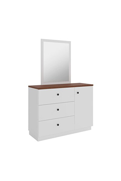 Danube Home Pera Dresser with Mirror - White/Light Walnut - 1 Door, 3 Drawers, 2-Year Warranty, 44.5x120x181.5cm
