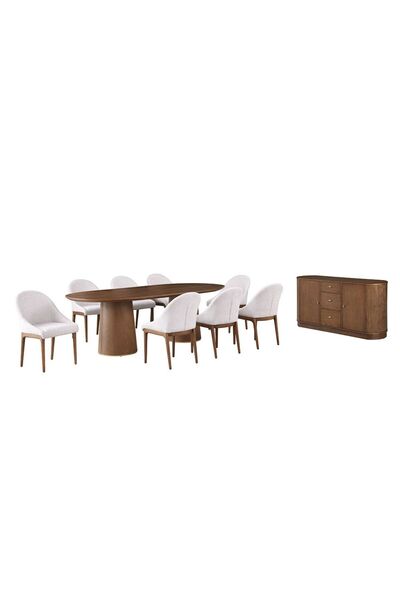 Danube Home Annika 1 + 8 Dining Set - Walnut / Beige