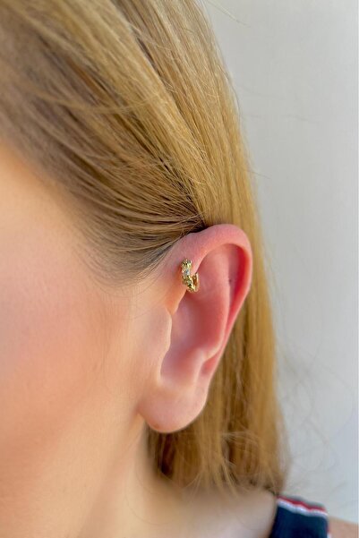 Bijou Luz Gold Oval Zirkon Taşlı Halka Piercing