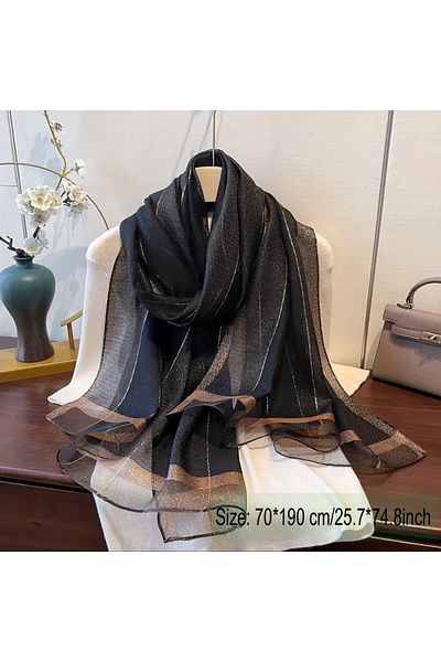 ELİŞİ MODA Gold Color Embroidered Accessory Thin Shawl, Gift Shawl, 70 cm X 190 Cm. Very Stylish Shawl in Size