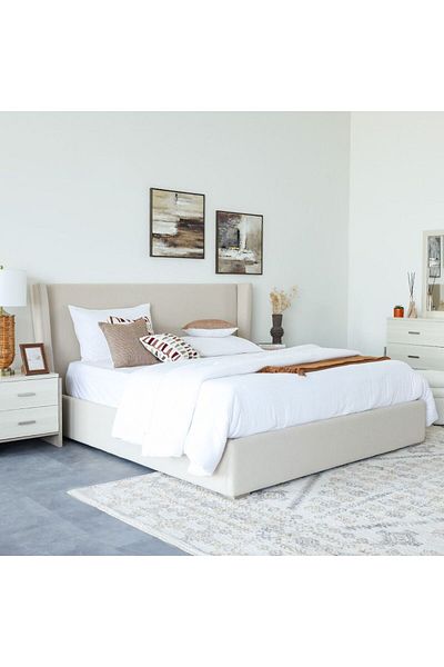 Danube Home Barney 180x200 Upholstered King Bed - Beige/Brown L221xW220xH120cm