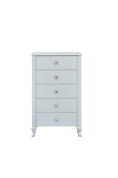 Danube Home Bluebell 5-Drawer Chest of Drawers - Light Blue Engineered Wood Storage Cabinet, 76x40x130cm