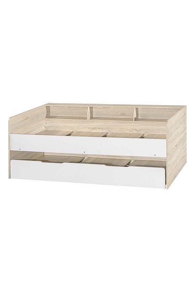 Danube Home Kinder 90x190 Day Bed with Storage Headboard & 90x190 Trundle Bed-White/Sonoma Oak L195xW115xH74.5cm