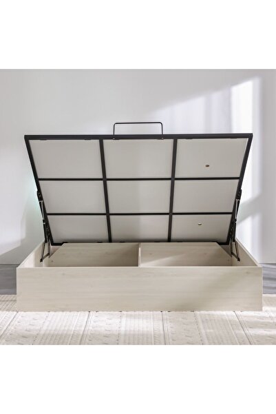 Danube Home Pletora 150x200 Queen Bed with LED Lights and Hydraulic Under-Bed Storage-Grey Oak L216xW167xH115cm