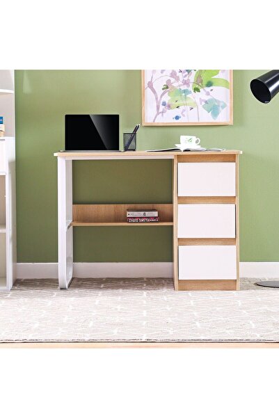 Danube Home طاولة مكتب داريو - خشب بلوط طبيعي / أبيض (طول ١٠٠ × عرض ٥٠ × ارتفاع ٧٥ سم)