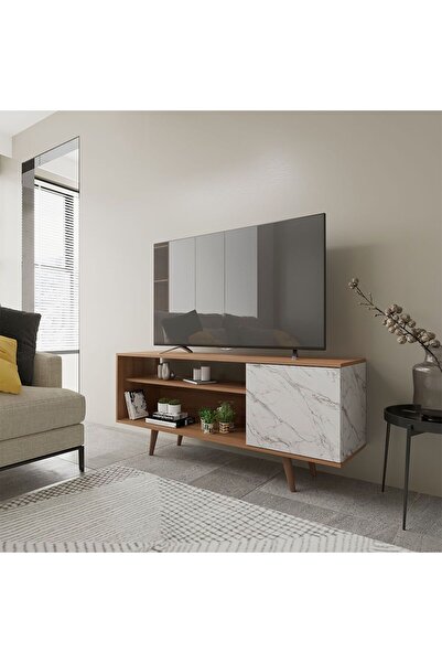 Danube Home Walter TV Unit - Up to 60 Inches - Light Brown/White L136xW36.3xH59.5cm