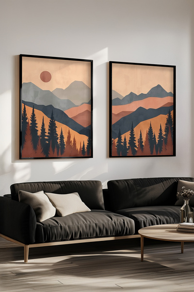 STARYUNA Σετ 2 τραπέζια με μαύρο ξύλινο πλαίσιο boho Yuna21