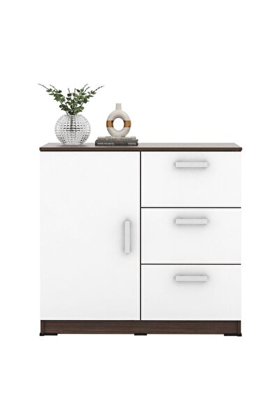 Danube Home Alba Multipurpose Cabinet - Walnut/White, 1 Door & 3 Drawers, Sty...