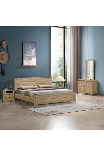 Danube Home Athens 180x200 King Bed Set with 2 Nightstands & Dresser/Mirror - Light Oak
