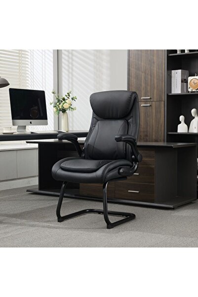 Danube Home Louise Visitor Back Office Chair - Black Faux Leather, Metal Fram...