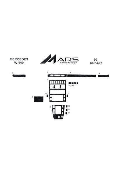 Marscockpitdesign مرسيدس W140 كونسول-توربيدو 20 قطعة