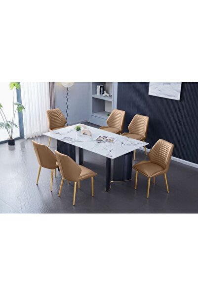 Danube Home Niva 1+6 Seater Dining Set Sintered Stone - White/Grey/Black