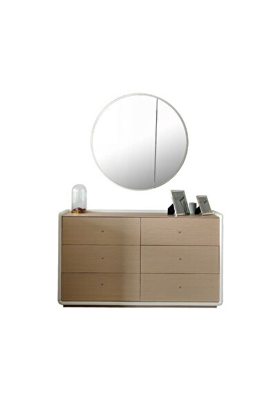 Danube Home V2 Brita 6 Drawer Dresser with Mirror - Beige/White Oak, Stylish Bedroom Storage, 2 Years Warranty