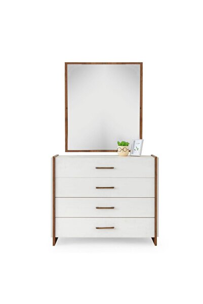 Danube Home Gordion Light Cream Dresser with Mirror - Elegant Bedroom Storage, Wood, 100x42.5x82cm