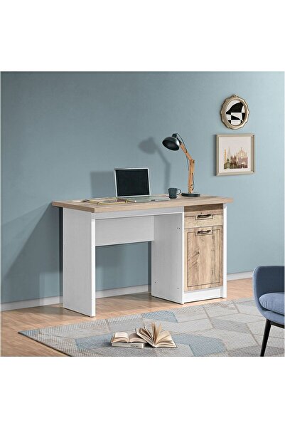 Danube Home Swann 1-Door & 1-Drawer Study Desk - Summer Oak/Pearl White L121x...