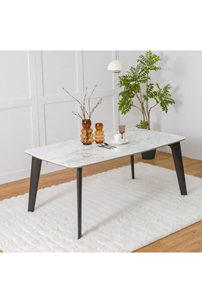 Danube Home Almanza 8-Seater Dining Table - Marble/Dark Brown Finish, 210x100x76cm, 2-Year Warranty