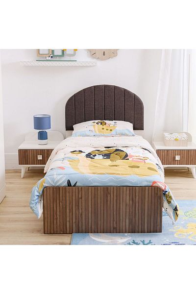 Danube Home Golf 90x200 Upholstered Bed with USB - Walnut/Cream L208.8xW120xH106.4cm